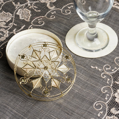 Capiz Coaster Stars and Diamond w/ Wirework Case Set of 6 - TESOROS