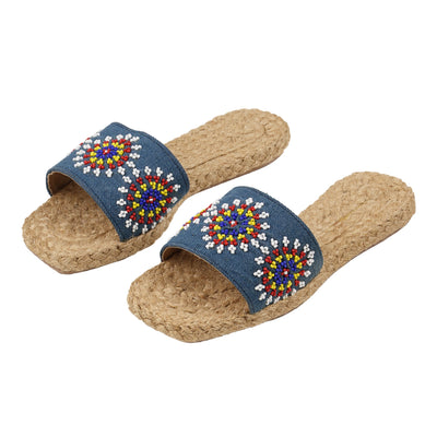 Ladies Denim Bagobo Beaded Slippers - TESOROS
