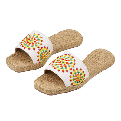 Ladies White Bagobo Beaded Slippers - TESOROS